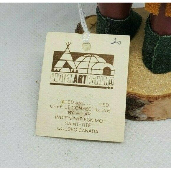 Indien Art Eskimo Doll Moving Eyelids Real Wood Stand Authentic Clothing Vintage - Picture 9 of 12